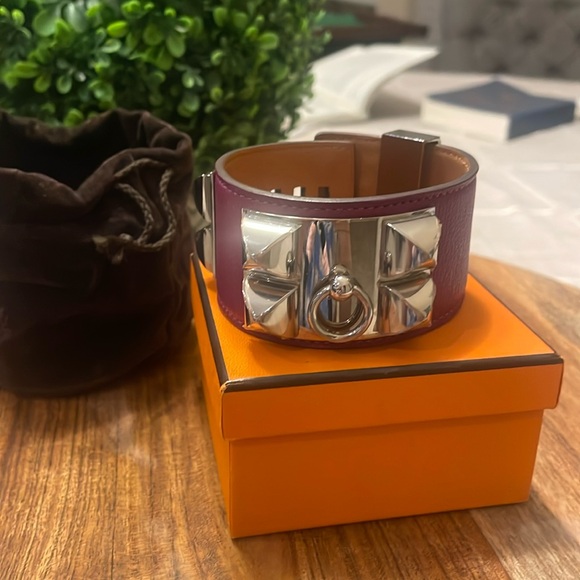 Hermes Purple CDC Bracelet Collier De Chien Swift Leather Palladium Hardware S - Picture 2 of 11